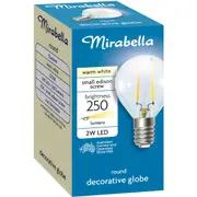 Mirabella LED Round Filament SES 2W 250LM Warm White each