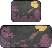 WOIWB Kitchen Mat Sets of 2, Absorbent Resist Dirt Vintage Whale Moon Kitchen Rugs, Comfortable Carpet for Bathroom Sink Doorway 19.7x27.6 in + 19.7x47.2 in