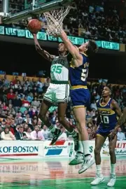 Reggie Lewis Boston Celtics shoots a layup v Greg Dreiling Indiana- Old Photo