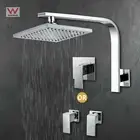 8" Square Shower Head Brass Gooseneck Wall Arm Mixer Hot cold Taps Chrome WELS