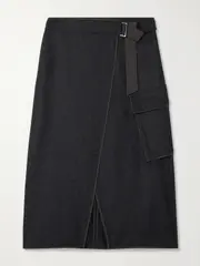 [Brunello Cucinelli] Brunello Cucinelli - Shell-trimmed Wool-felt Wrap Midi Skirt - Dark gray - IT48 IT 48 Gray