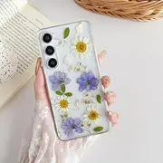 [XIZYO] for Samsung Galaxy S24 Plus Case Cute Floral Clear Daisy Pattern Aesthetic Dried Flowers Women Girls Glitter Slim TPU Bumper Shockproof Protective Case for S24 Plus,Daisy Purple Flower
