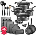 Cookware Set 23 Piece Black Multi-Sized Cooking Pots with Lids Skillet Fry Pans