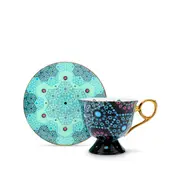 Moroccan Tealeidoscope Black Cup & Saucer Tall