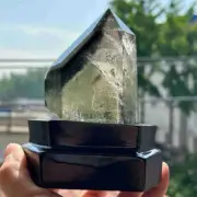 430g Natural Phantom Ghost Quartz Obelisk Quartz Cystal Point Wand Tower + Stand