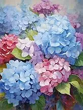 5D Diamond Painting by Number Kits for Adults Blue and White Hydrangea Round Diamond Art Full Drill Beads Embroidery DIY Cross Stitch for Wall Decoration(40x50cm)