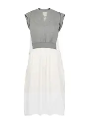 3.1 Phillip Lim Layered Jersey and Cotton-poplin Midi Dress - White And Grey - M (UK12 / M) M (UK12 / M)
