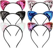 Cat Ears Headband Reversible Sequins Sparkly Cat Ear Headbands Girls Women, 6 PCS (Style 1, One size)