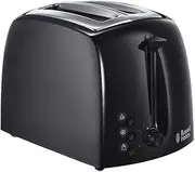 [Russell Hobbs] Textures 2 Slice Toaster (Extra Wide Slots, 6 Browning levels, Frozen, cancel & reheat function with indicator lights, Removable crumb tray, 850W, Black matt & high gloss finish) 21641