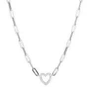 Charles Garnier 17"+2" 3mm Paperclip Chain Necklace 12mm CZ Heart Center