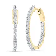 14k Yellow Gold Round Diamond Inside Outside Hoop Earrings 2 Cttw