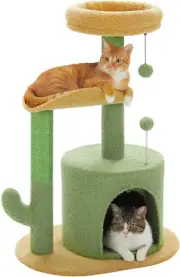 Cactus Cat Tree Small Cat Tower 32” Cat Scratching Post with Curved Perch, Cozy