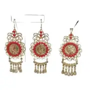 Panamanian Gold Plated Filigree Balboa Choker Set with Red Pearls