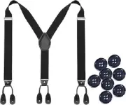 Mens Adjustable Button End Suspenders Y-Back Elastic Tuxedo Suspenders Leather
