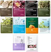 Facial Sheet Mask Set, 10 Pack, Mixed Varieties with White Truffle, Grape Seed, Caviar, Resurrection Grass, Sea Grape, Probiotics, Honey, Sea Fennel, Perilla, Rose