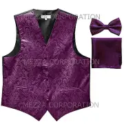 New Vesuvio Napoli Men's paisley Tuxedo Vest Waistcoat_Bowtie & Hankie Purple