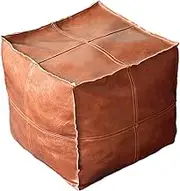 PU Leather Pouf Cover Hassock Storage Ottoman Cushion Foot Rest Cover Bohemian Home Bedroom - Brown