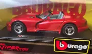 NEW IN BOX Diecast Car Bburago RED 1992 DODGE VIPER RT/10 Convertible 1:24