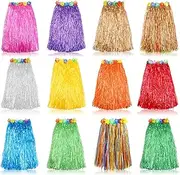 Grass Skirt Hawaiian Luau Hula Skirts Party Decorations Favors Supplies Multicolor Grass Skirts for Adult Elastic Hibiscus Flowers Tropical Skirt, Birthdays, Celebration 60CM 12 Pack, Multicolored, Large