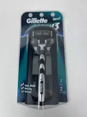 Original Gillette Mach 3 Razor Handle w/2 Cartridges 3 Blade Lubricated Strip