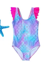 One Piece Swimsuit Mermaid tale Fish Scales Girls Bathing Suit Size 4-7Y