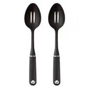 2x MasterCraft Soft Grip Nylon Slotted Spoon w/ Hole Kitchen Cooking Utensils BK