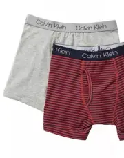 Calvin Klein Boys Cotton Stretch Boxer Brief Underwear 2 Pack - Gray/Red - S