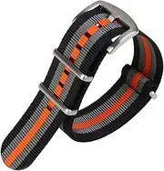 MGHN NATO Strap 18mm 20mm 22mm 24mm Nylon Canvas Watch Band Sport Waterproof Strap Watchband Bracelet Belt Buckle (Band Color : Black Grey Orange, Band Width : 18mm)