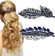2PCS Blue Vintage leaf Jewelry Design Hairpins, French Leaf Hair Barrettes Rhinestone Hair Clips Metal Retro Hair Clips French Style Hair clips Hair Accessories