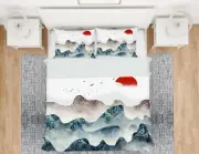 3D Mountain Sun NAO2006 Bed Pillowcases Quilt Duvet Cover Set Queen King Fay