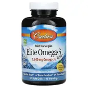 2 X Carlson, Wild Norwegian Elite Omega-3 Gems, Natural Lemon, 800 mg, 90 Soft G