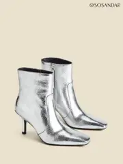 Sosandar Silver Leather Square Toe Ankle Boots (AT6507) | $275