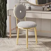 Vanity Chair for Makeup Room - Lambswool Vanity Stool Midcentury Modern Accent Chair with Backrest Velvet Chair with Gold Legs - for Living Room Bedroom (Color : Gray)