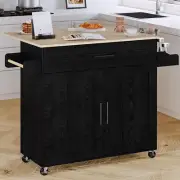 Rolling Kitchen Island Counter Cabinet Storage with Drop-Leaf Folding Table Side