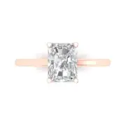 14K Rose Gold Solitaire Engagement Ring - 2 ct Emerald Cut Simulated Diamond