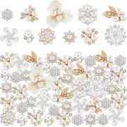 60 Pieces Rhinestone Buttons,Faux Pearl Embellishments Buttons,Flat Back Flower