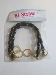 Vtg Hi Straw Black Wood Beaded Gold Chain Hand Bag Purse Handles 1 Pair NEW NIP