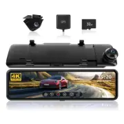 REDTIGER Mirror Dual Cameras Dash Cam Rear View Cam 4K Parking Monitor