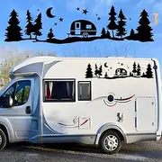 Motorhome Star Moon Tree Vinyl Car Decal Camping Forest Landscape Sticker Woodland Camping Large Removable Waterproof Sticker for RV Camper Van Caravan Jeep Truck SUV Trailer Bodywork Decal 130 * 34cm