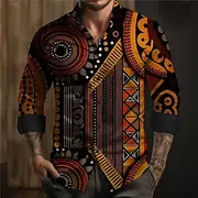 Men's Aztec Geometric Pattern Tribal Button Up Shirt Printed Shirts Long Sleeve Boho Vacation Street Horse Race Spring Summer Turndown Print Button-Down Yello