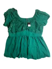 Torrid Shirt Womens 2 Green Lace Trim Flowy Babydoll Blouse Boho Rayon NWT
