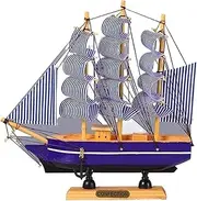24CM Sailboat Model Blue Decorative Desk Simulation Tabletop Engraving Men and Women Hand-Carved Boat Home Children's Room Decoration
