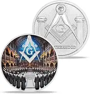 Hall Ceremony Masonic Coins, Masonic Challenge Coin for Freemasonry Gifts, Gold & Blue Freemasonry Challenge Coin for Faith Men Women