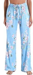 [Generic] Womens Floral Printed Lace Up Pants - Wide Leg Straight Comfy Long Trousers Summer Streetwear - Womens Pattern Printing Loose Fitness Drawstring Sport Yoga Pant with Pocket for Dailywear