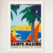Galrie Sainte Maxime Vintage Travel Poster - Captivating French Riviera Decor, White Frame, 70 x 100cm (28 x 40inch)