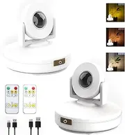 VIGMOJ Rechargeable Spot Lamp LED with Remote Control, Puck Light Reading Lamp Timer, Battery Operated Picture Light with Rotating Light Head for Wall Painting Dartboard, Pack of 2