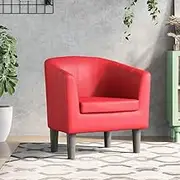 Red Faux Leather Tub Chair - Modern Armchair with PU Leather, Padded Seat, Sturdy Pinewood Frame, 70 x 56 x 68 cm, Stylish Design for Living Room, Bedroom, Office