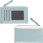 [uxcell] 2pcs Small Credit Card Holder Slim PU Leather Wallet Minimalist Card Case Holder Coin Purse Change Purse with Zipper for Men Women (Light Blue)