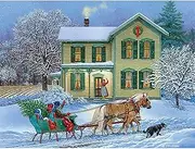 Bits and Pieces - 300 Piece Jigsaw Puzzle for Adults 18" x 24" – Grandma’s House – Winter Holiday Snow Christmas Tree Sled Horse Ride 300 pc Large Piece Jigsaw by Artist John Sloane