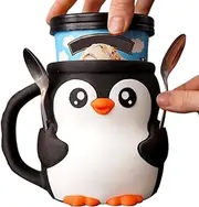 Lueear Ice Cream Sleeve Pint - Ice Cream Pint Cooler,Leak Proof Dispenser Container Portable Penguin Shape Reusable Accessories Built-in Spoon Slot for Toddler Girls